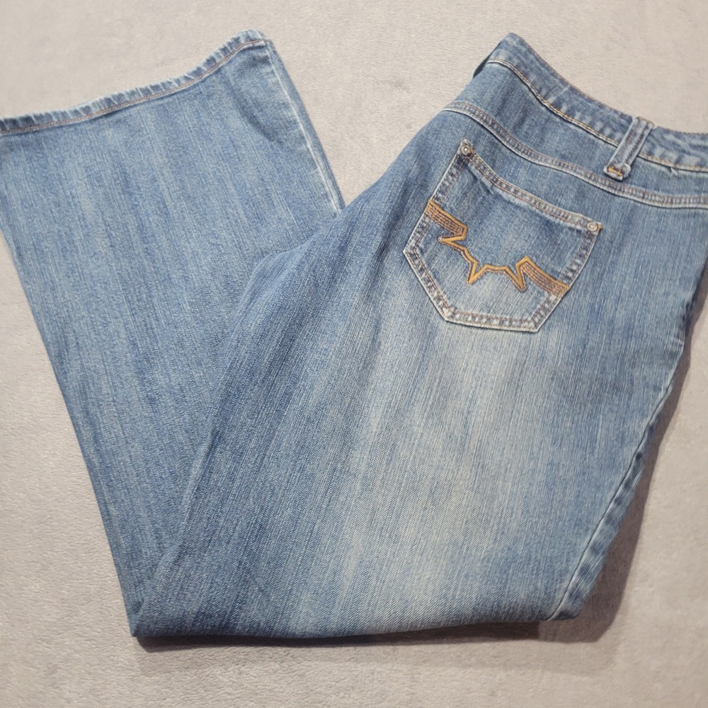 Cato Flare Leg Jeans Womens 14 Blue Medium Wash Embroidered Pocket Boho Stretch